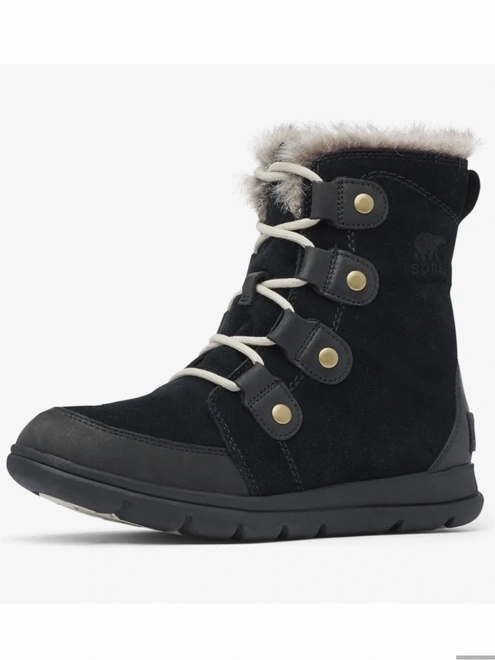 Sorel Black Suede Lace-Up Winter Boot with Faux Fur Trim